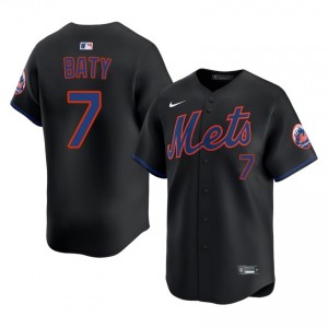 NYM Brett Baty #7 Black Men Baseball Jersey | 2026 Season Iconic 32483959