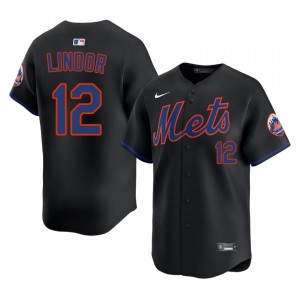 Black Francisco Lindor #12 Mets Baseball Embroidery Jersey | Classic Men Fit 78365497