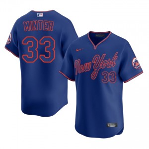 #33 A.J. Minter Official Men Baseball Jersey | NY Mets Royal Fan Gear 59777267