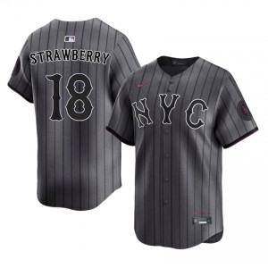 Gray Darryl Strawberry #18 Mets Baseball City Connect Stitched Jersey | Replica Men Fit 93453674