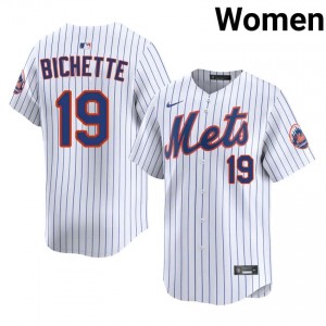 #19 Bo Bichette Authentic Women Baseball Jersey | NY Mets White Fan Gear 91662483