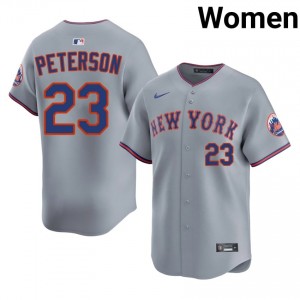 #23 David Peterson Authentic Women Baseball Jersey | NY Mets Gray Fan Gear 96255129