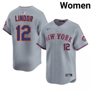Francisco Lindor #12 New York Mets Baseball Jersey | Genuine Women Gray Sewn Edition 73304642