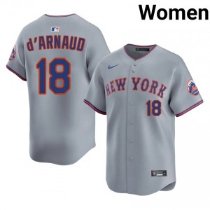 Travis d'Arnaud #18 New York Mets Baseball Jersey | Officially Licensed Women Gray Embroidery Edition 19297888