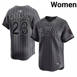 #23 David Peterson Game Women City Connect Baseball Jersey | NY Mets Gray Fan Gear 49398110