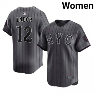 Francisco Lindor #12 New York Mets City Connect Baseball Jersey | Iconic Women Gray Stitched Edition 75069727