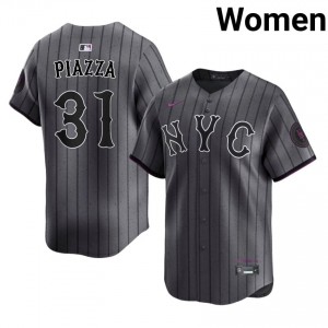 #31 Mike Piazza Officially Licensed Women City Connect Baseball Jersey | NY Mets Gray Fan Gear 67812917