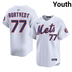 #77 Ben Rortvedt Durable Youth Baseball Jersey | NY Mets White Fan Gear 25081760