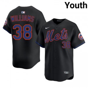 #38 Devin Williams Authentic Youth Baseball Jersey | NY Mets Black Fan Gear 16997829