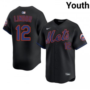 Francisco Lindor #12 New York Mets Baseball Jersey | Official Youth Black Stitch Edition 87132201